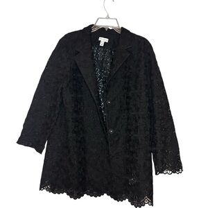 Susan Graver Black Embroidered Lace Jacket Blazer Sheer Floral Size 14